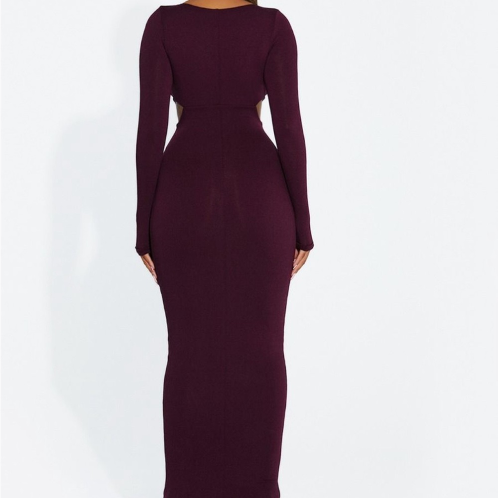 Naked Wardrobe The Oh So Slit Dress in Dark Plum - Picture 5 of 5